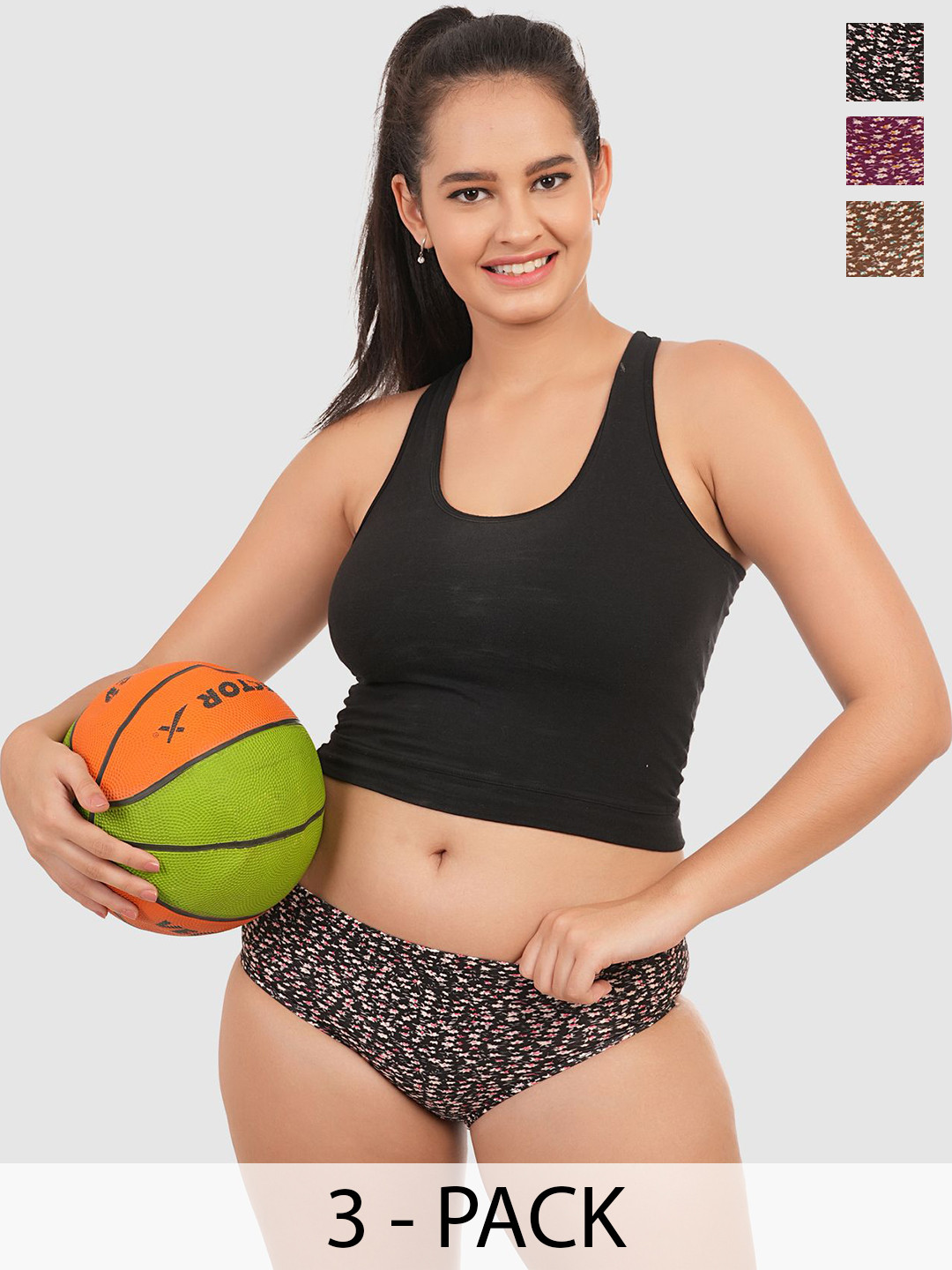 DressBerry Pack Of 3 Floral Printed Full Coverage & Ultra Soft Hipster Briefs MVP-1021-COM