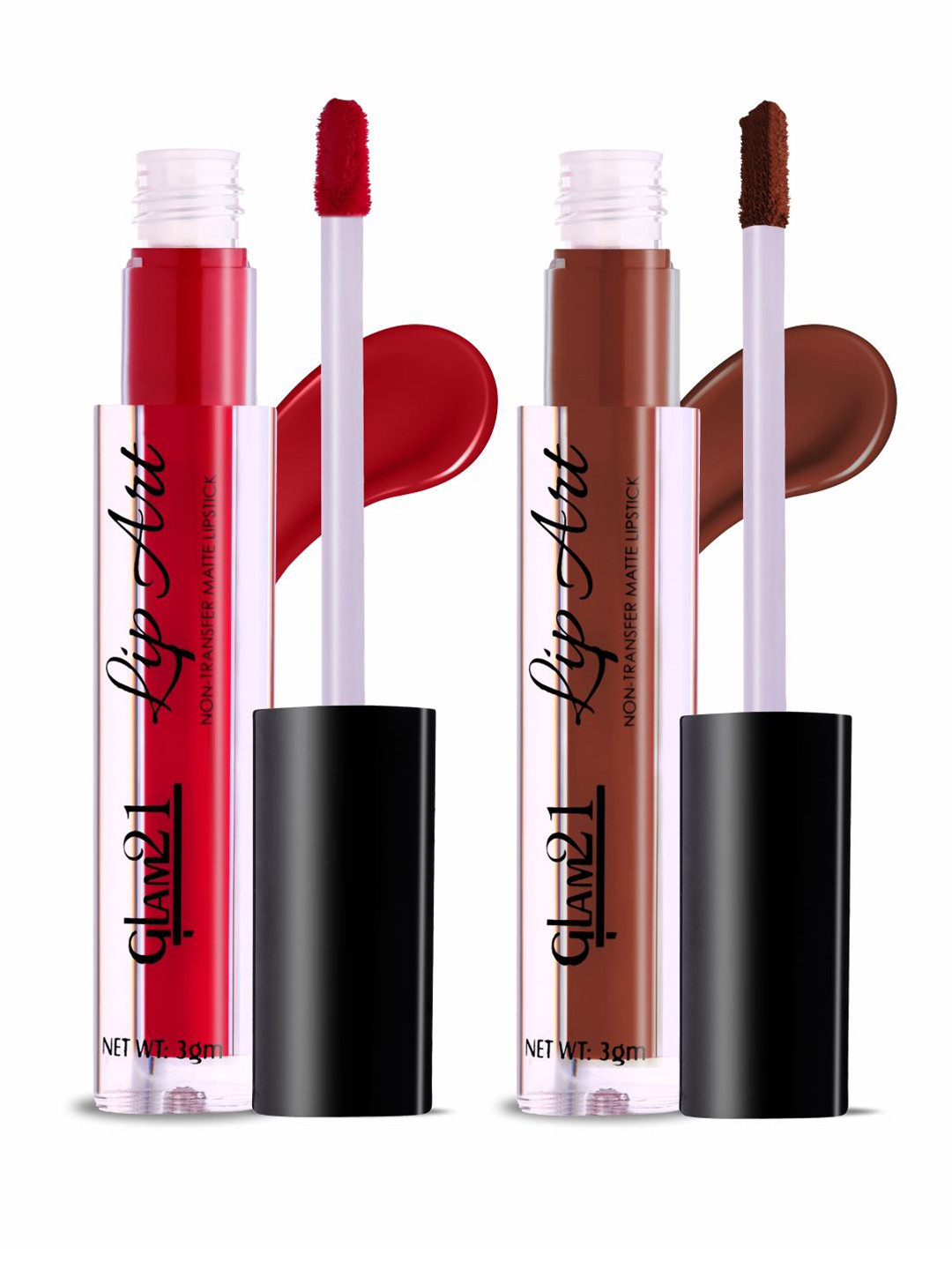 GLAM21 Set Of 2 Lip Art Non Transfer Liquid Lipstick - 3 g Each-Red Haute-Brown Bliss