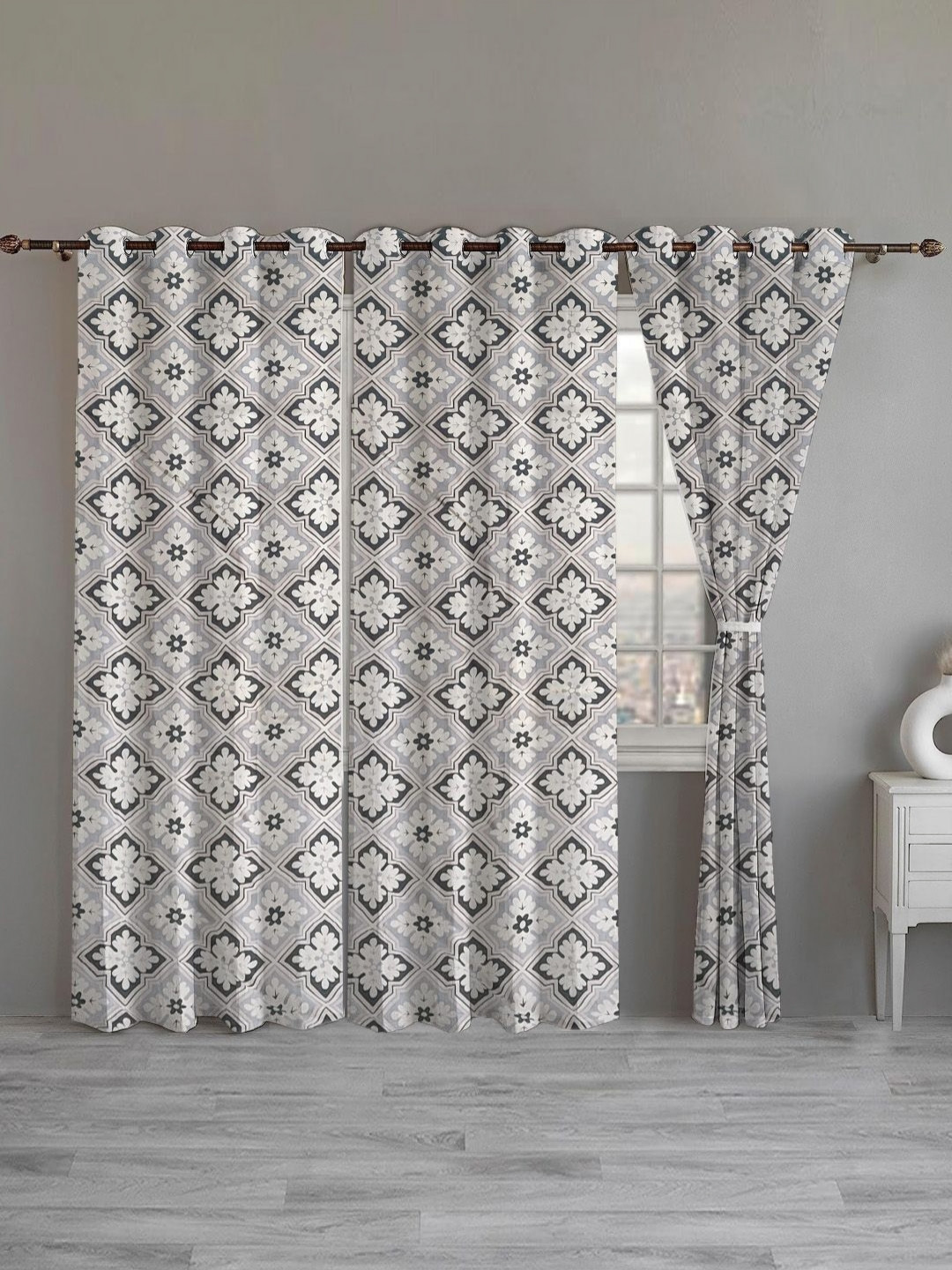 ANA Set of 3 Floral Long Door Cotton Curtain