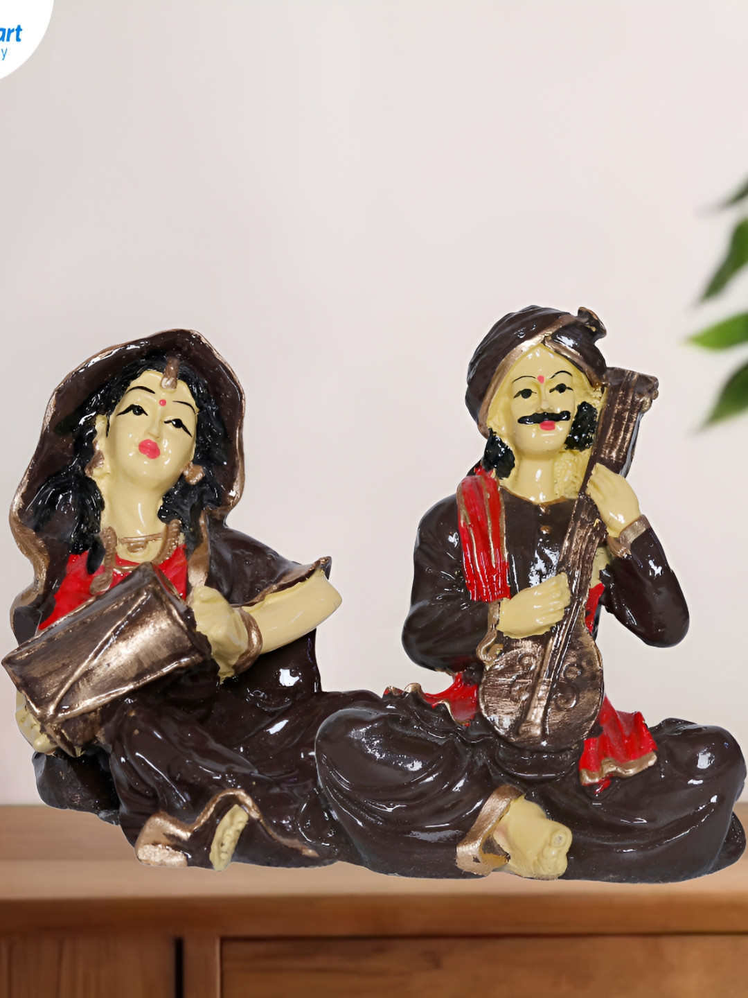 Aura Brown Marble Glossy Living Room Set of 2 Medium Showpieces - 5.9 Inches