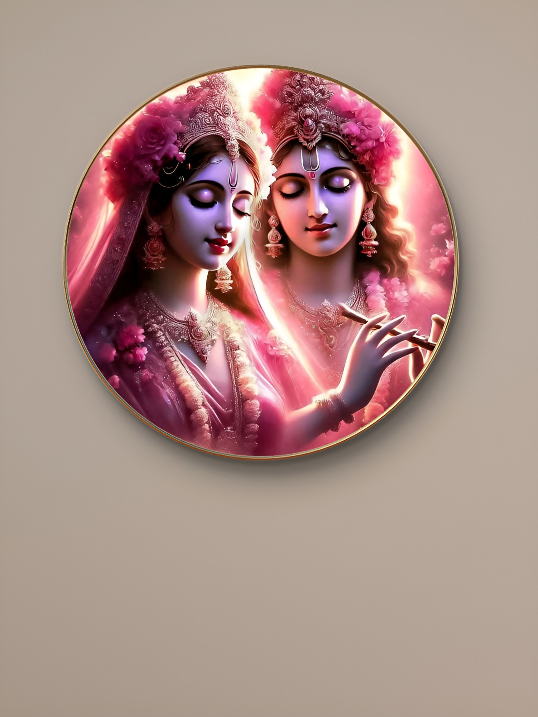 Myntra Elegant Homes Pink & Blue Wooden  Radha Krishna Divine Love Religious Wall Art