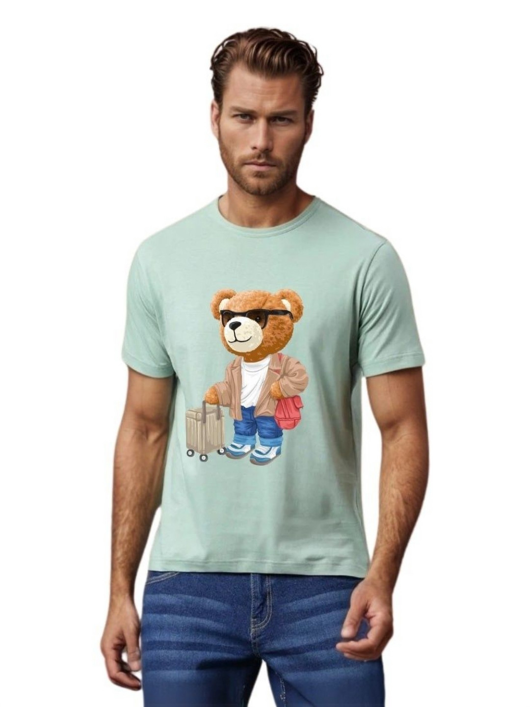 BLUEFICUS Teddy Bear Printed Bio Finish Slim Fit T-shirt