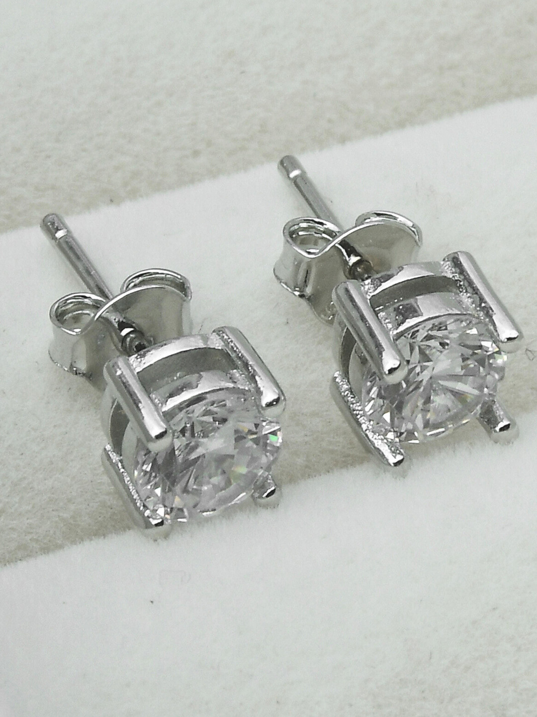 Satlaa 92.5 Pure Silver Earrings Round Swarovski Zirconia Tops Studs Earrings