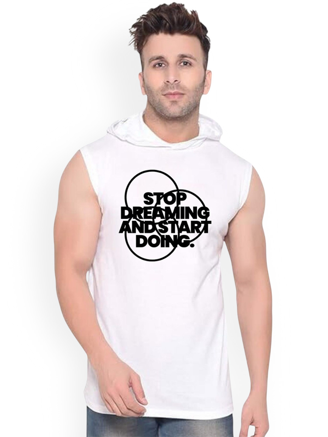 Fashnobic Men stop dreaming Printed Pure Cotton Gym Vest K__print-37_gym_vest_white