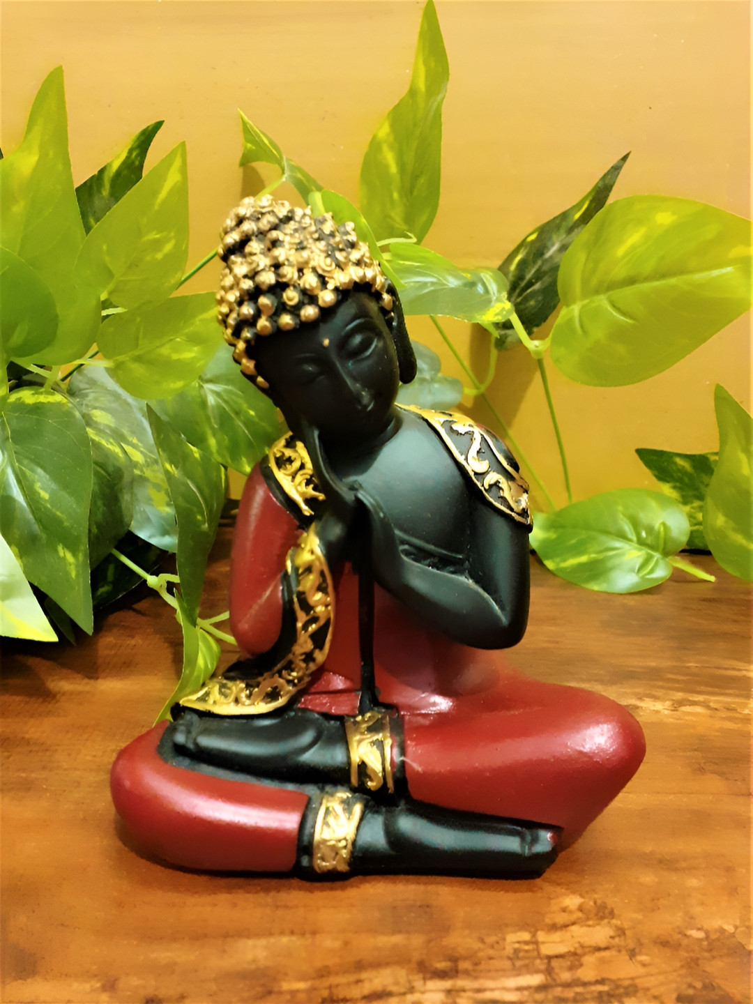 Afterstitch Gautam Buddha Black Polyresin Natural Living Room Small Showpiece - 5.1 Inches