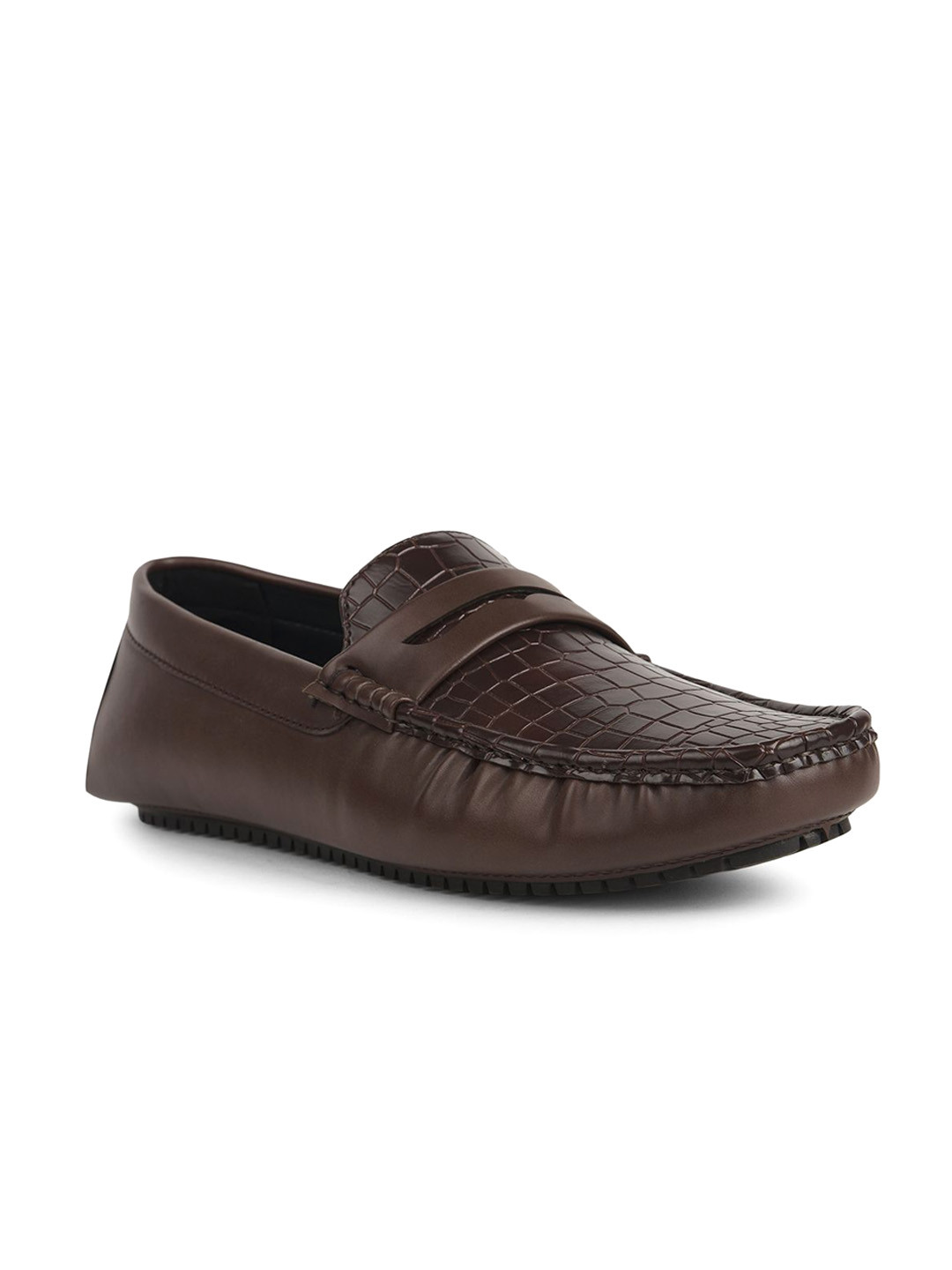 Bata Men Laser Cuts Square Toe Penny Loafers