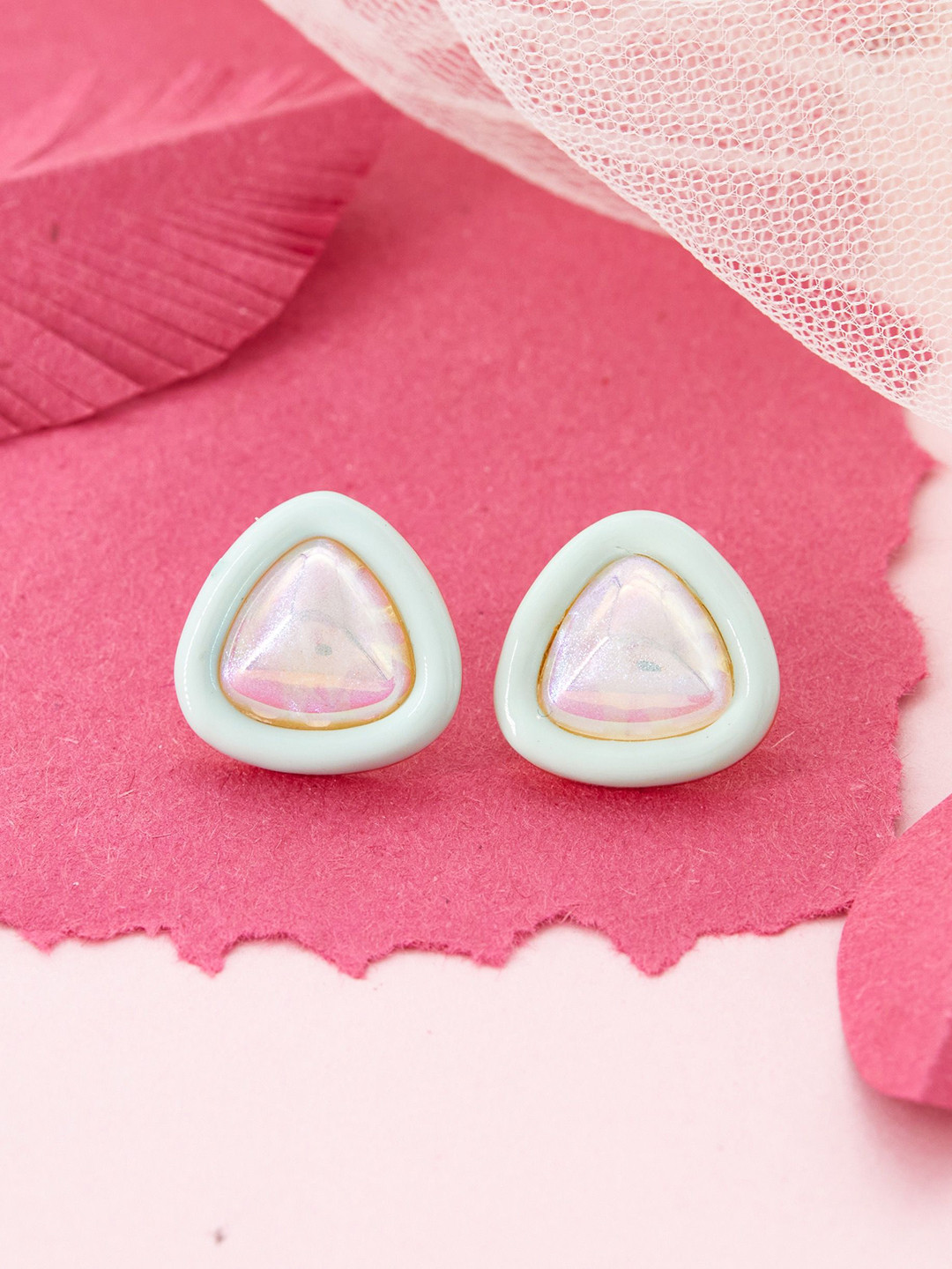 GC Jewelery Copper Gold-Plated Artificial Stones Triangular Studs