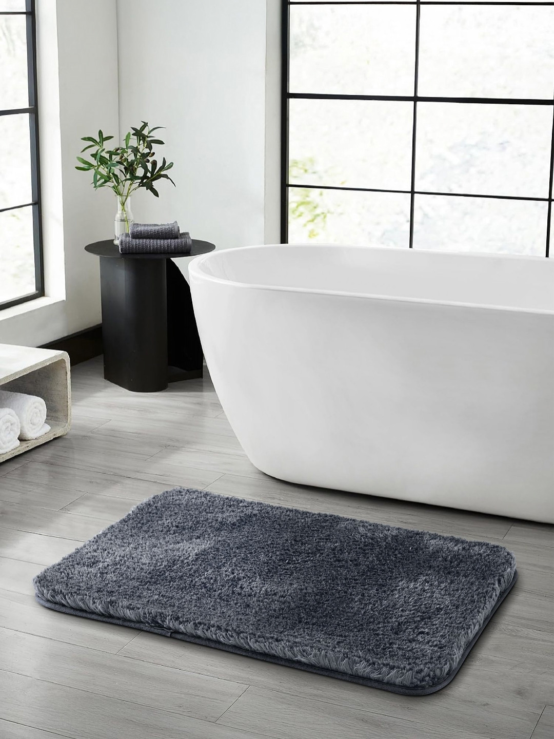 OBSESSIONS Grey 2400-GSM Anti-Slip Super Absorbent Skid Resistant Rectangular Bath Rug