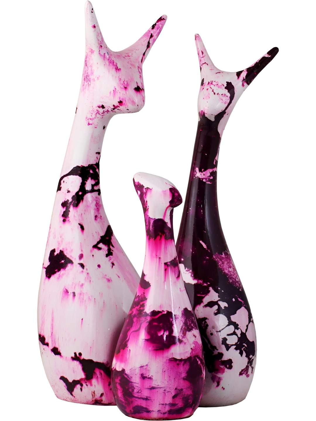 Aura Electroplating Cat Purple Polyresin Natural Prayer Room Set of 3 Large Showpieces - 10.2 Inches