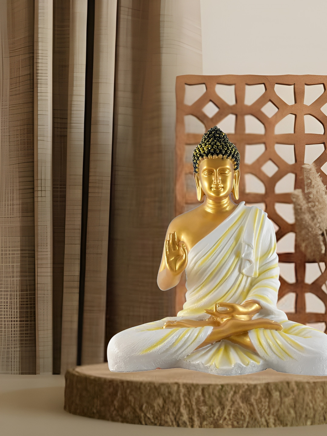 Aura White Marble Glossy Prayer Room Small Showpiece - 13.8 Inches