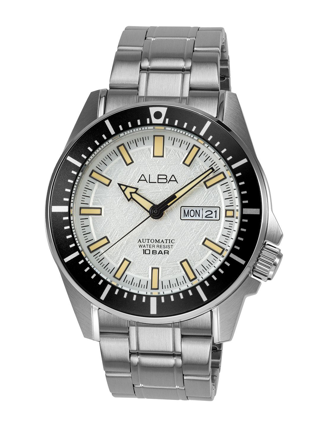 Alba by seiko Black Bezel & Silver Textured Dial Automatic Watch AL4721X1