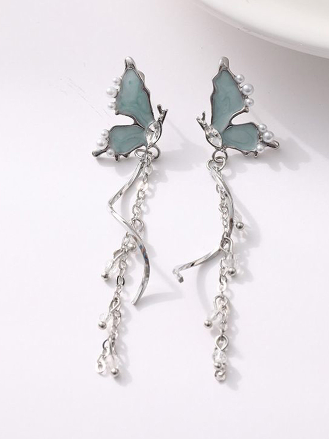 DressBerry Amercian Diamond Silver-Plated Korean Butterfly Drop Earrings