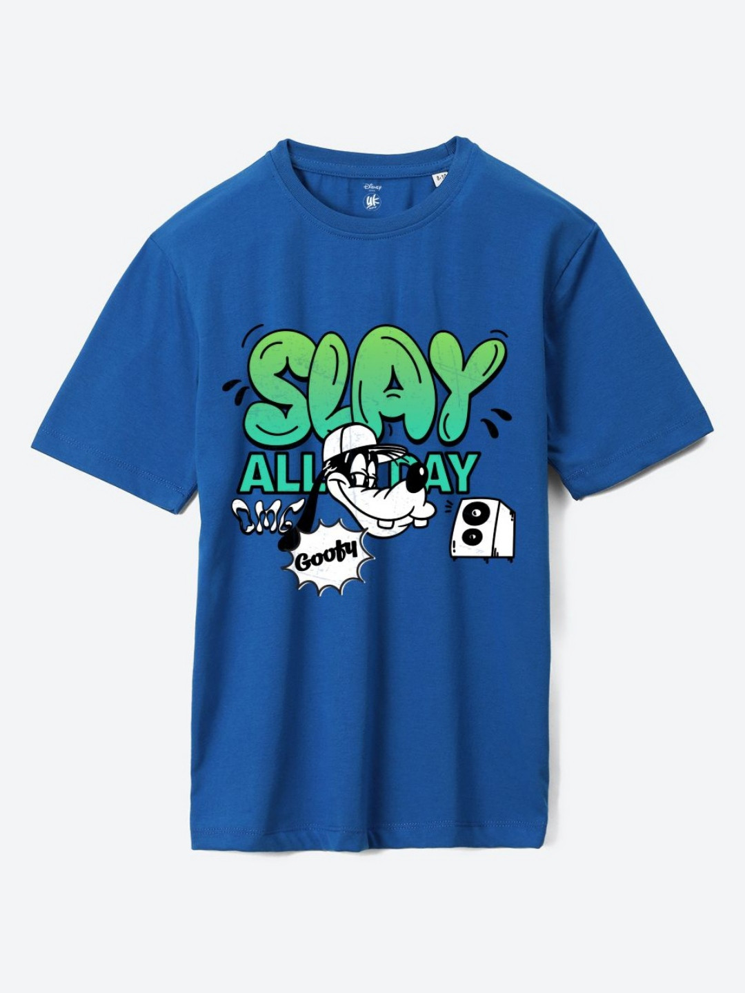 YK Disney Boys Goofy Typography Printed Round Neck Cotton Oversized T-shirt