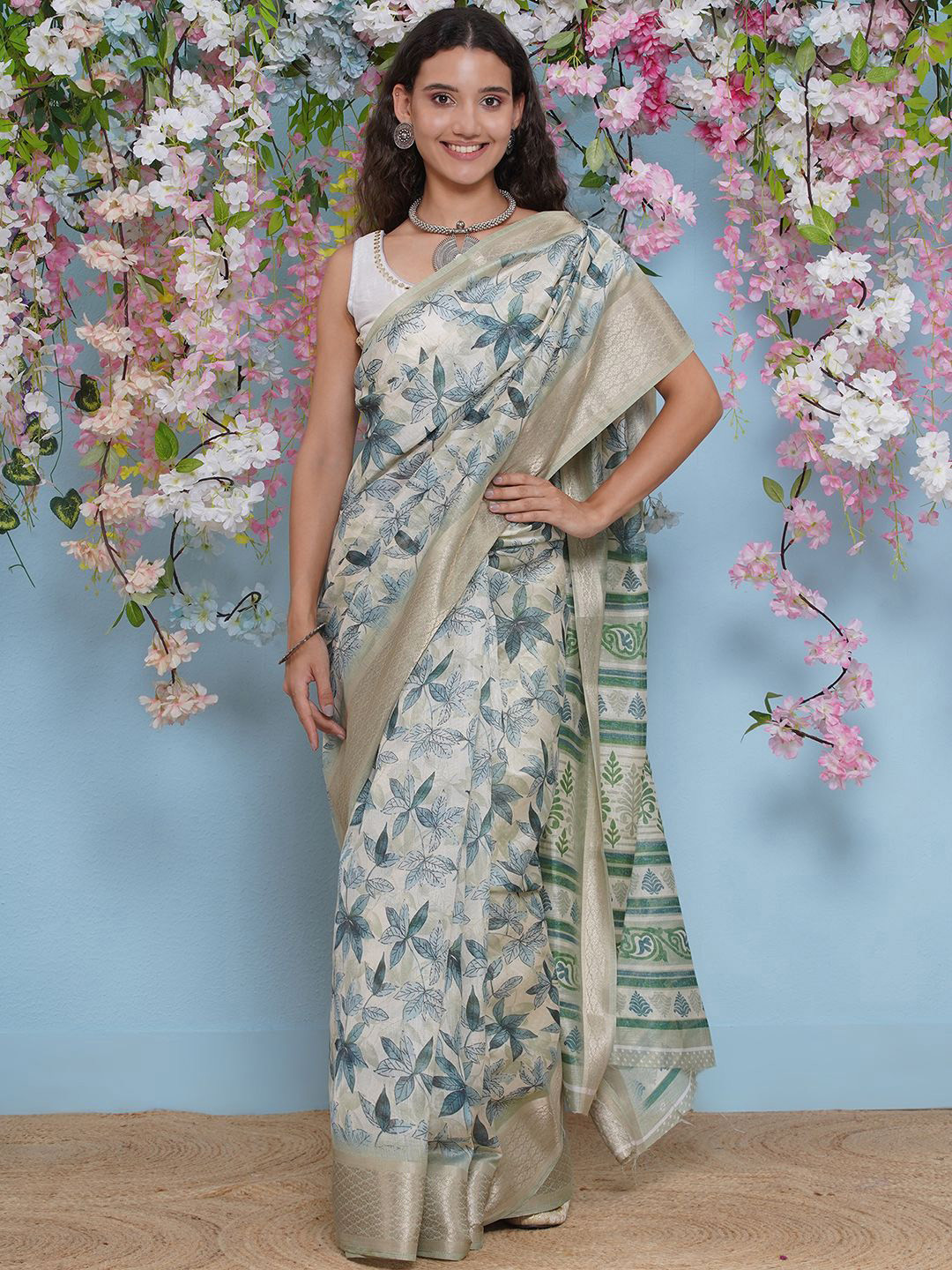 LABEL KASHI Floral Printed Zari  Saree