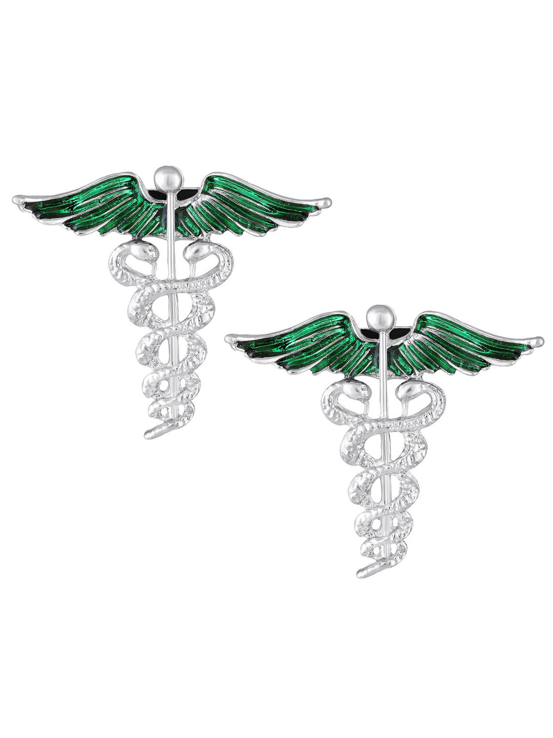 Mahi Set of 2 Caduceus Doctor's Brooch  Lapel Pin