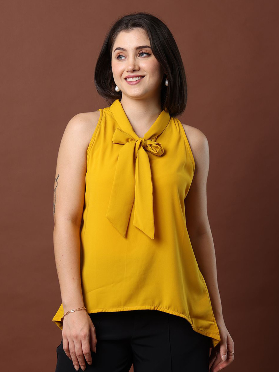 MYND Tie-Up Neck Sleeveless Styled Back Top