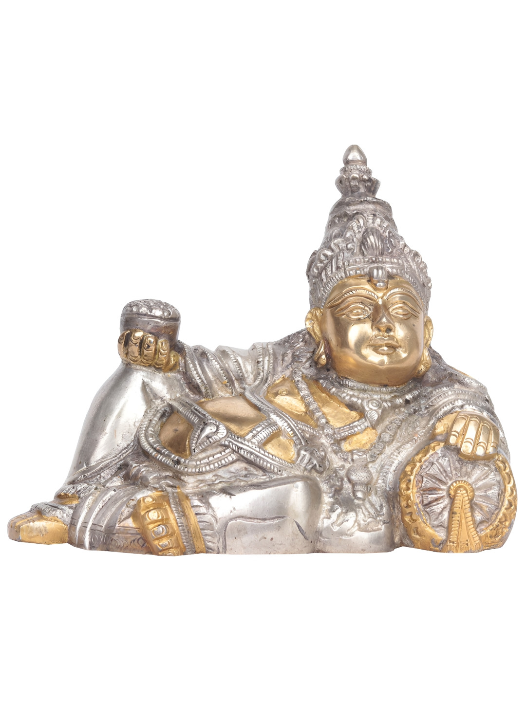 Exotic India Silver-Toned & Gold-Toned Religious Kubera Idol Showpiece