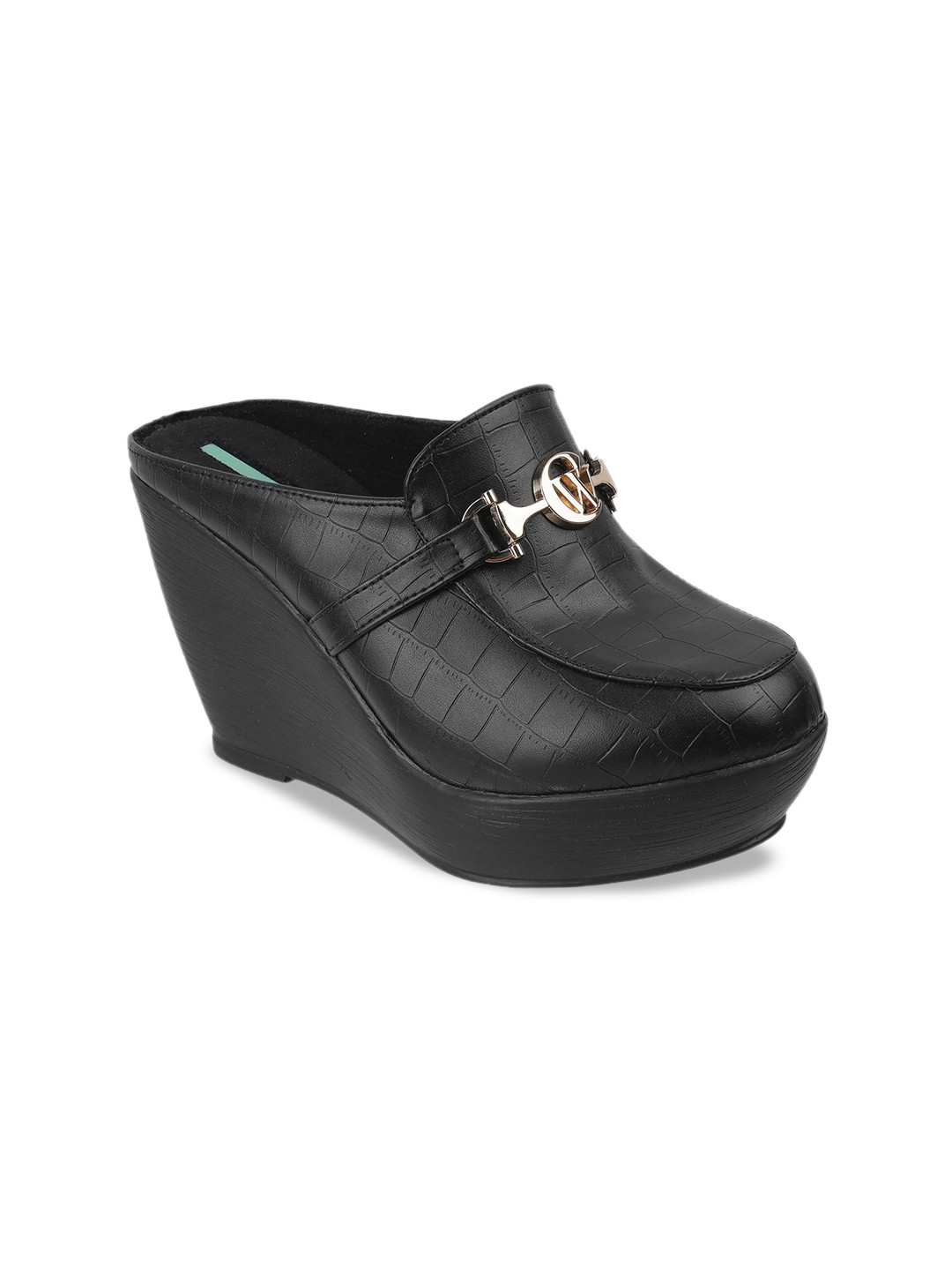 Catwalk Block Ankle Loop Round Toe Embellished Pumps Heels