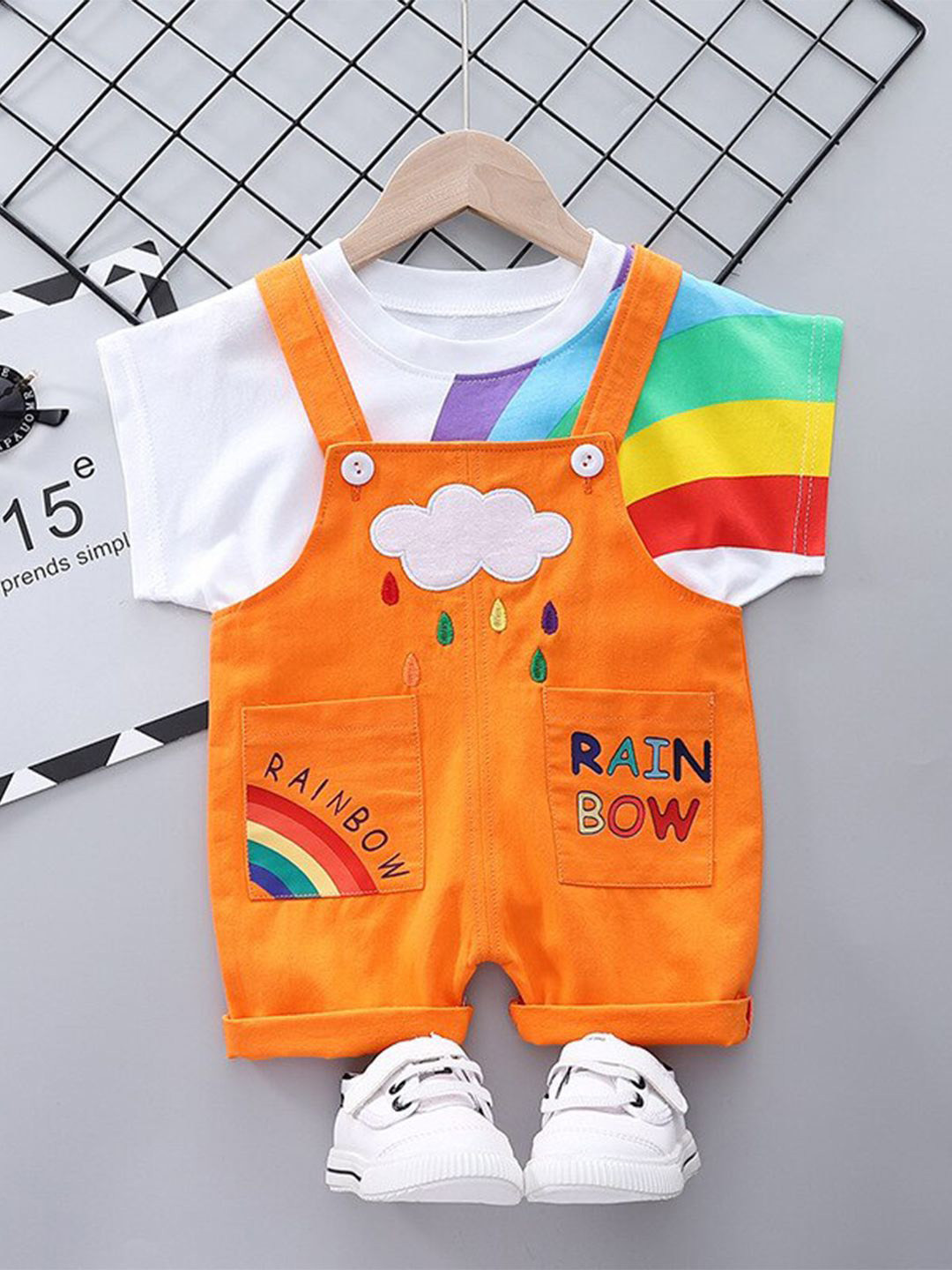 Bold N Elegant Infants Rainbow Printed Short Dungaree With T-Shirt