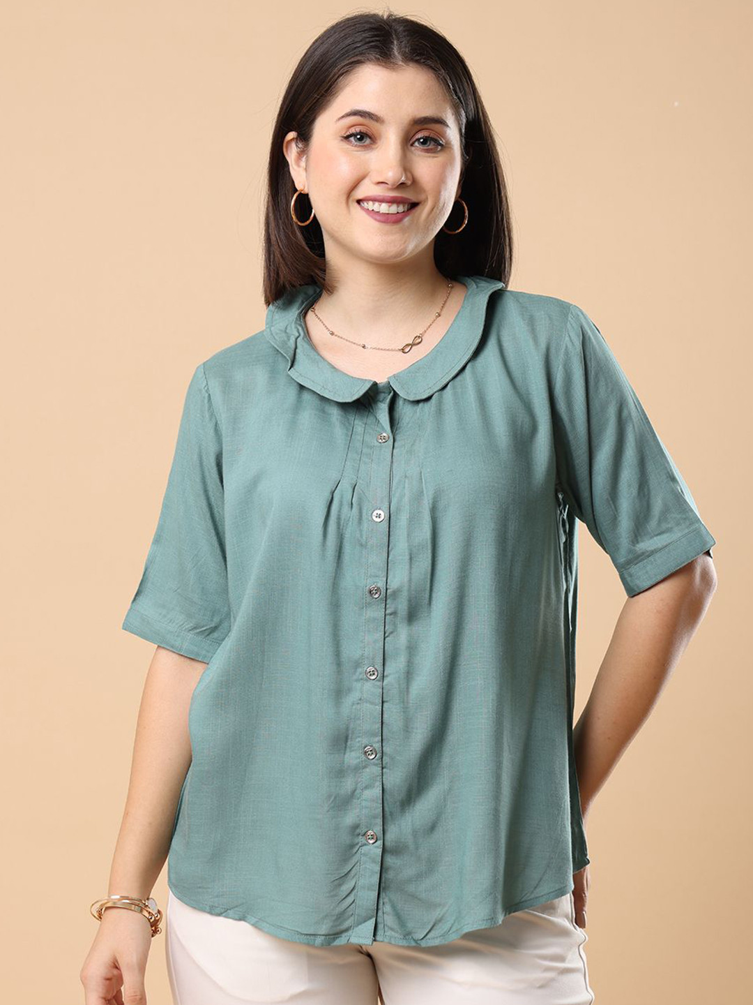 MYND Peter Pan Collar Styled Back Top