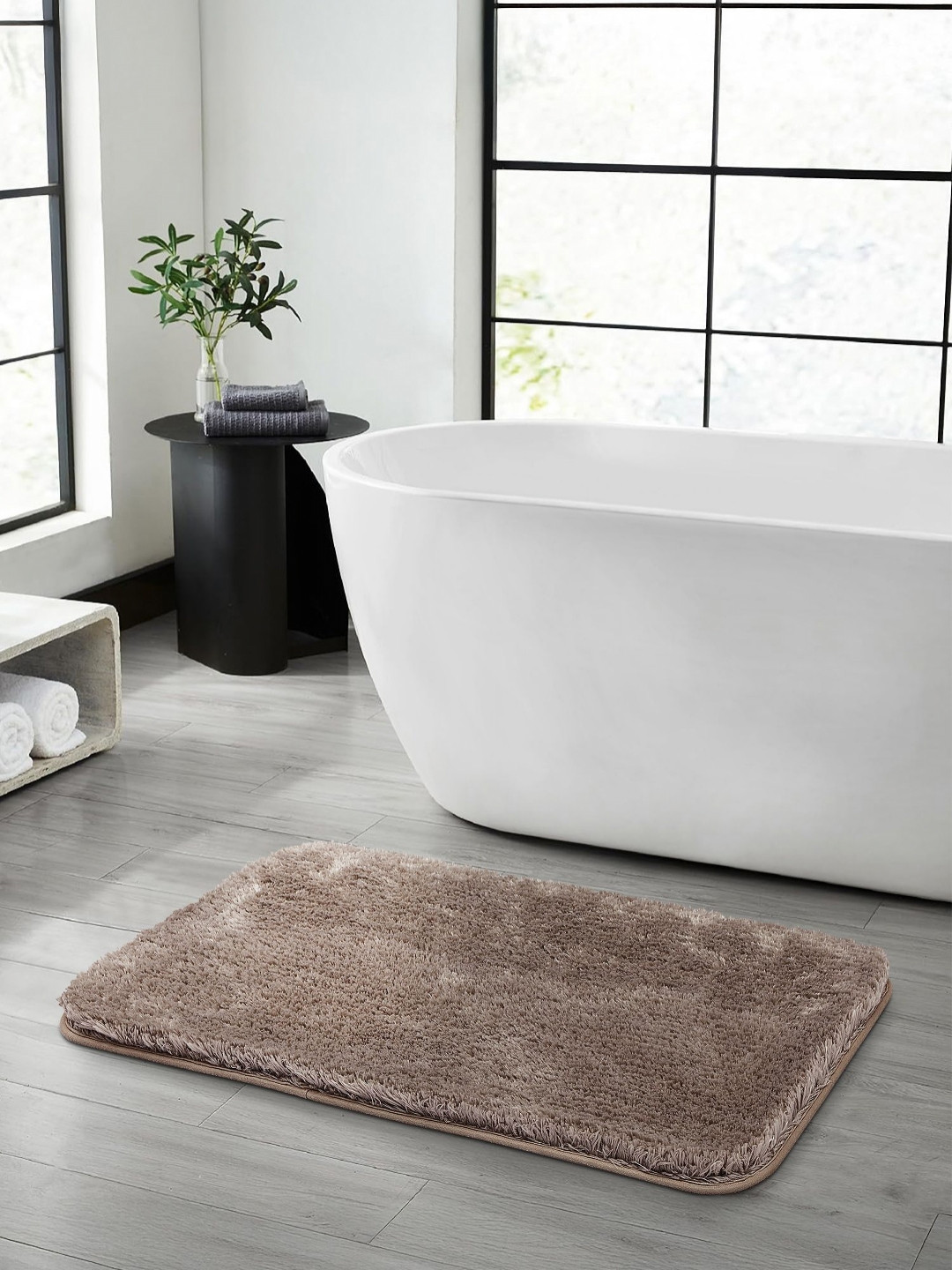 OBSESSIONS Brown 2400-GSM Anti-Slip Super Absorbent Skid Resistant Rectangular Bath Rug