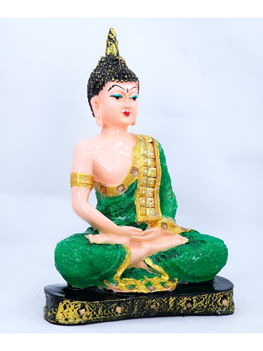 Aura Shading with Buddha Green Polyresin Matte Living Room Small Showpiece - 9.1 Inches