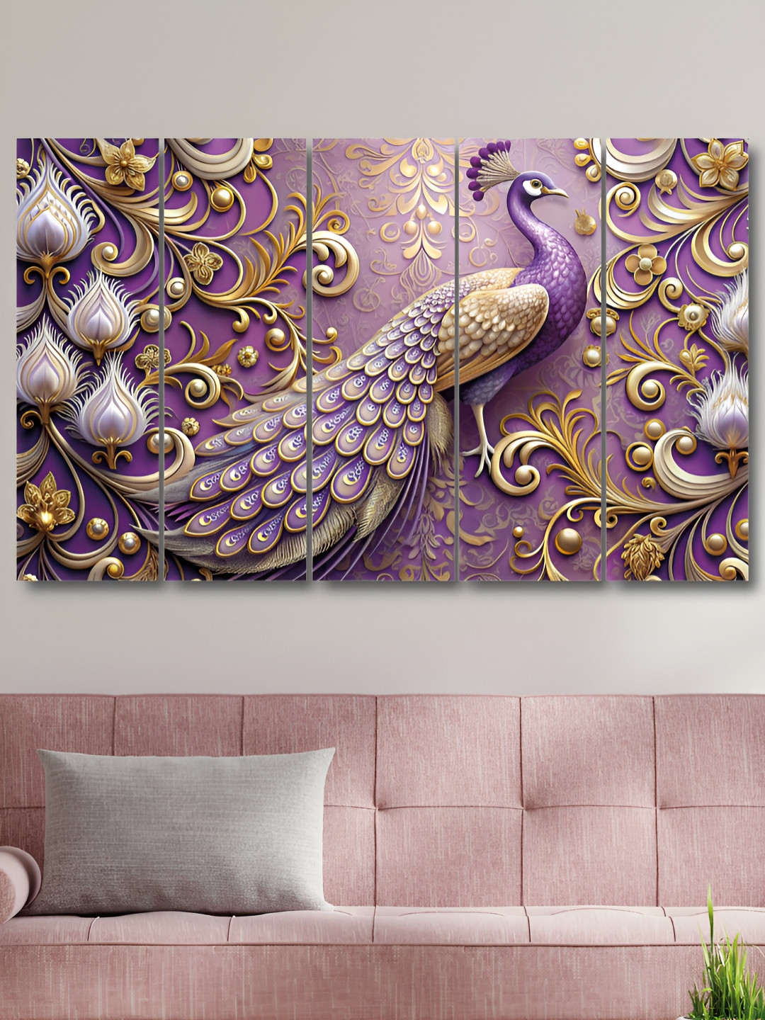 RANDOM Purple & Gold-Toned 5 Pieces Birds and Animals Synthetic Wood Wall Arts