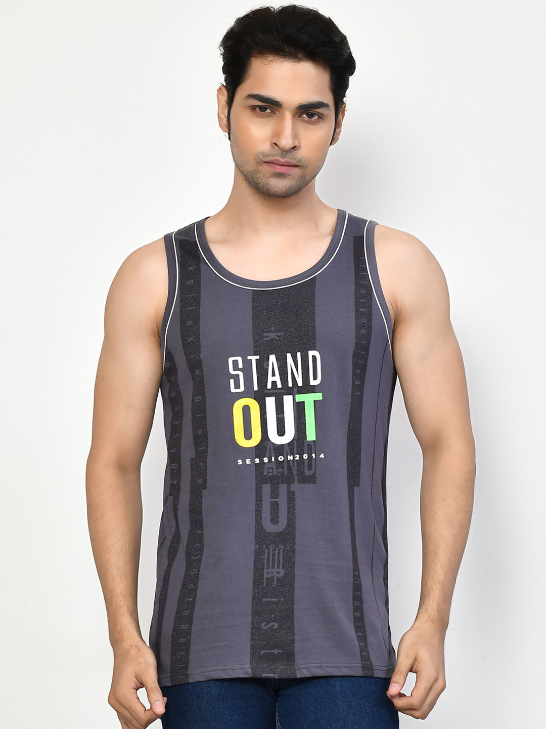 RAPL Printed Pure Cotton Gym Vest Printed_Sando_Steel Grey_S