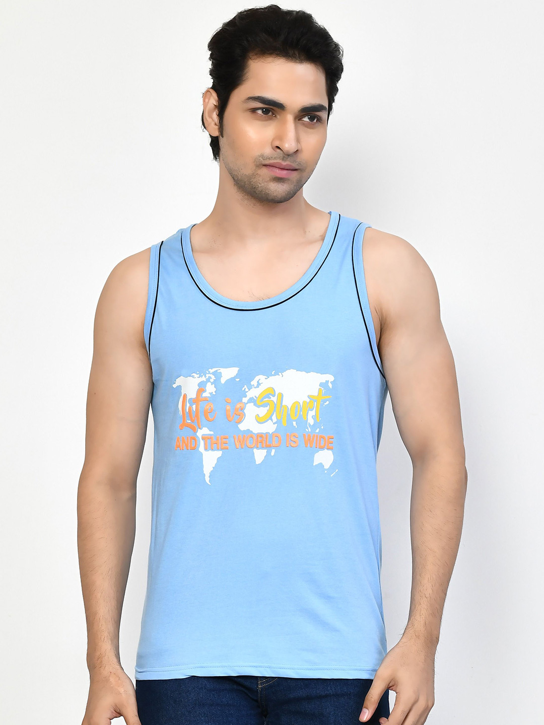 RAPL Printed Pure Cotton Gym Vest Printed_Sando_Sky Blue_S