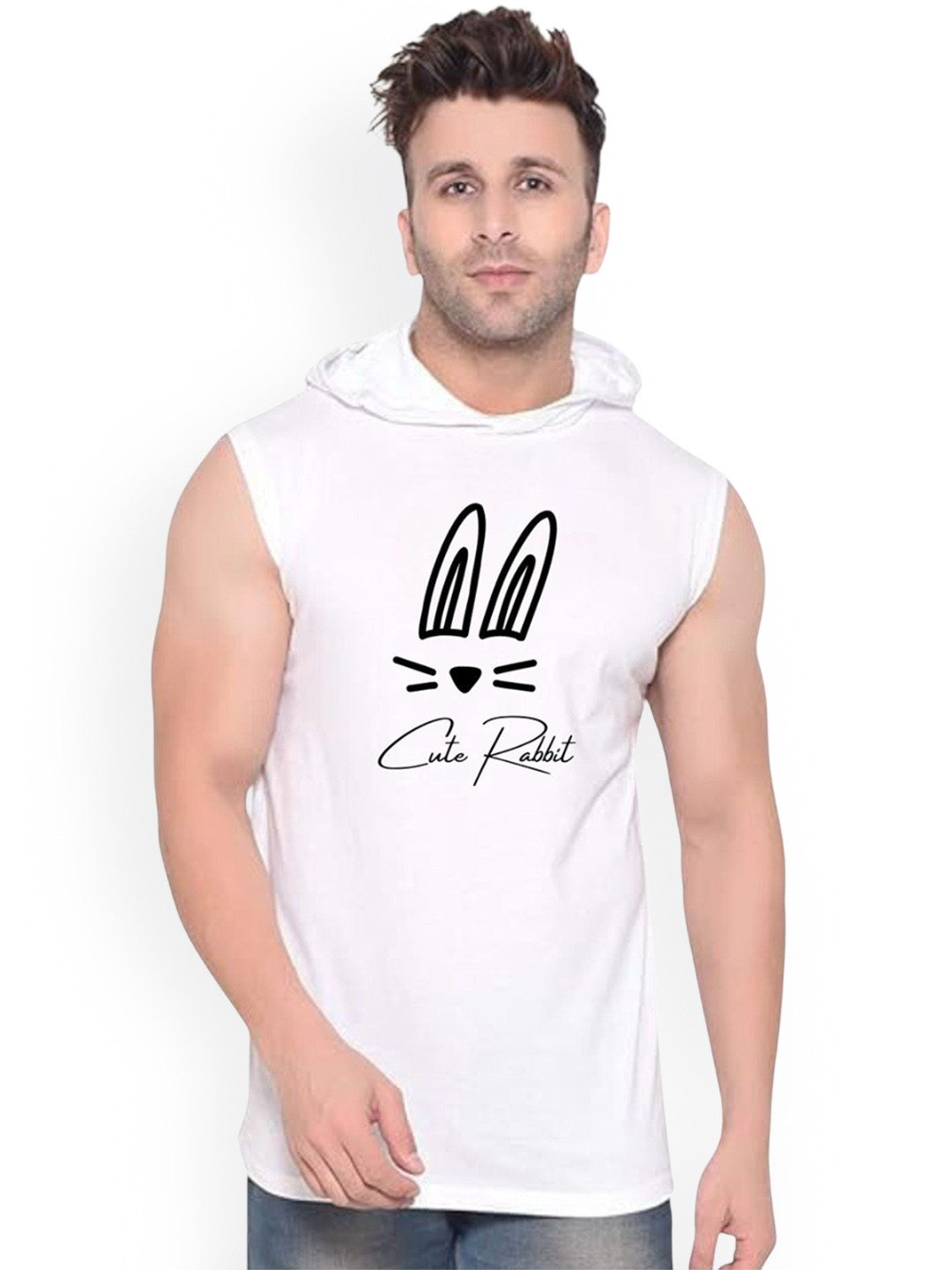 Fashnobic Cute Rabbit  Printed Cotton Gym Vests K__print-125_gym_vest_white