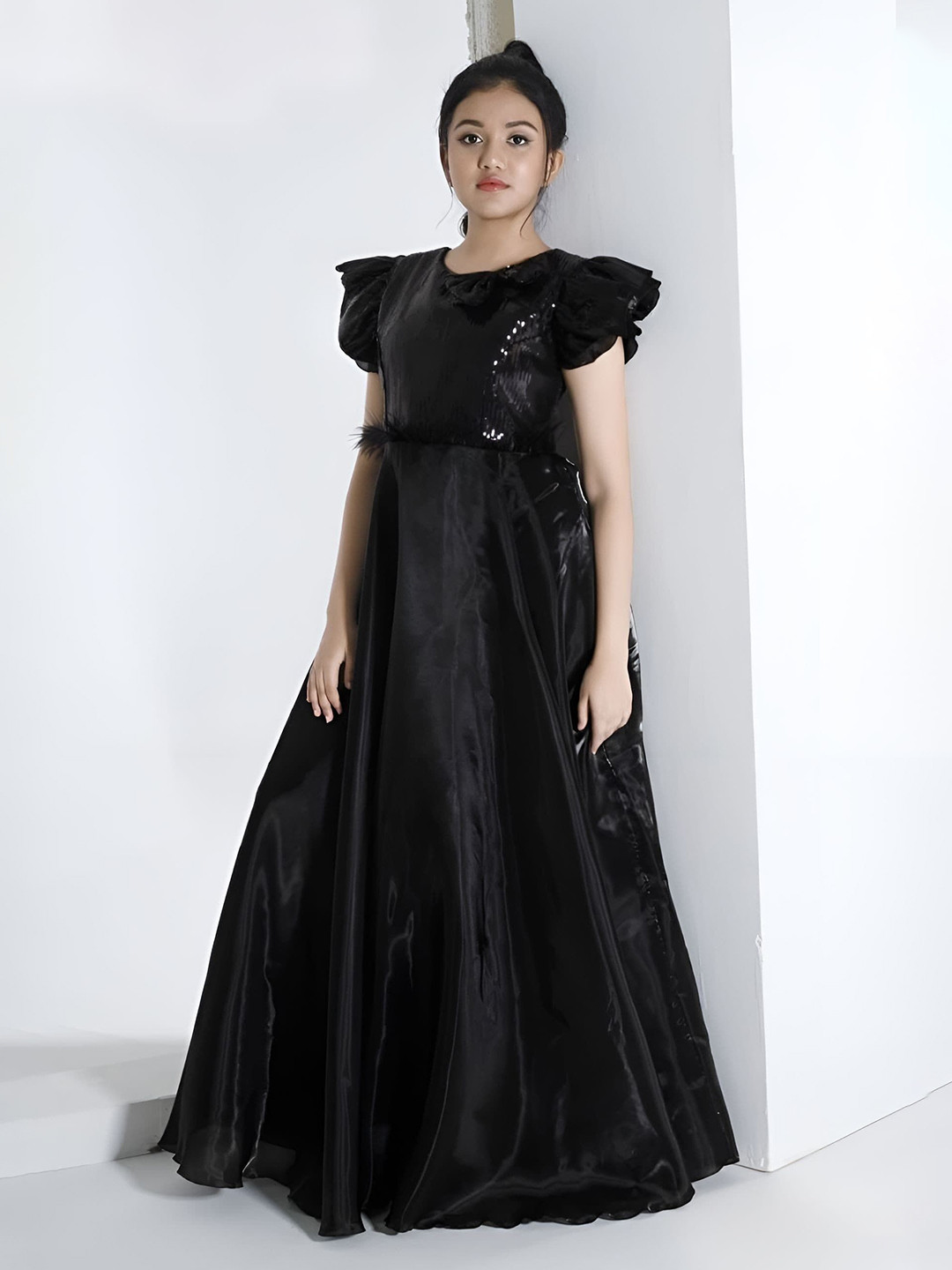 BAESD Girls Flutter Sleeve Satin Maxi Gown