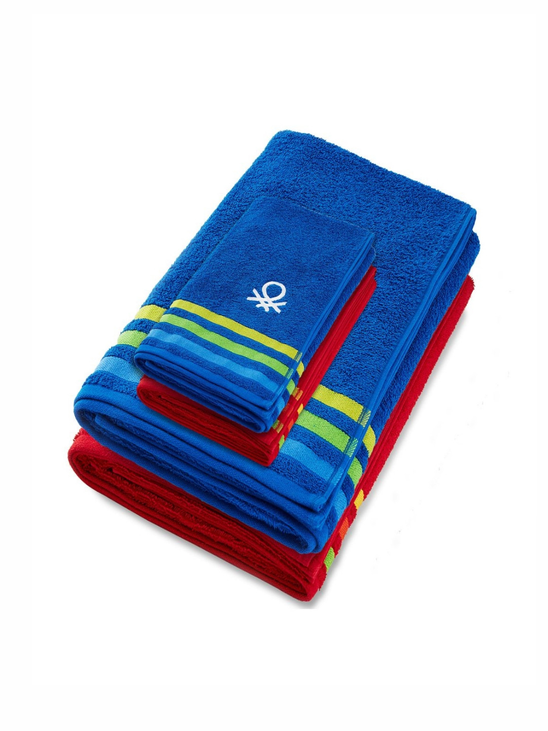 United Colors of Benetton Blue & Red 4 Piece Striped Cotton 450 GSM Towel Set