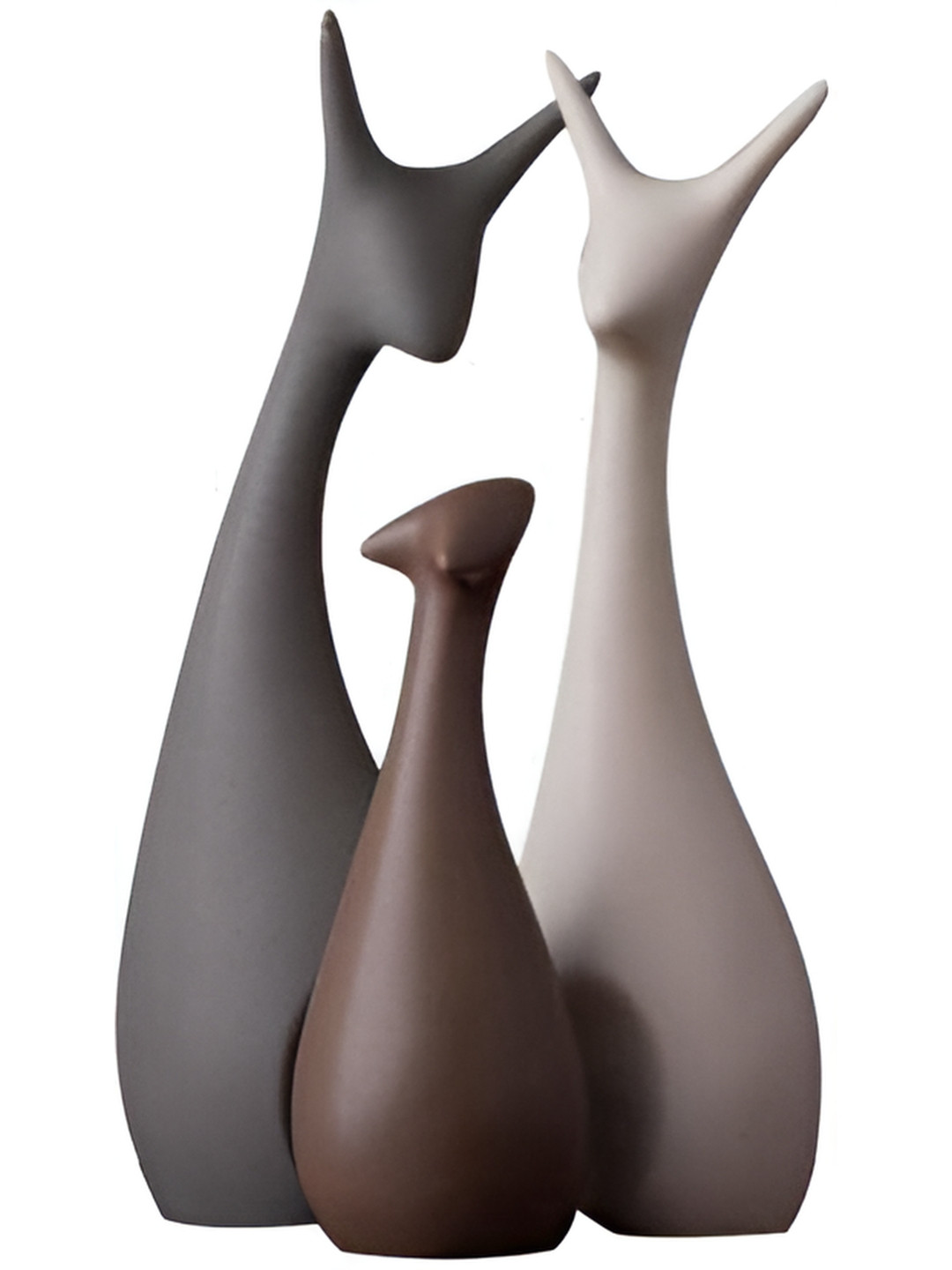 Aura Cat Grey Polyresin Natural Living Room Set of 3 Large Showpieces - 9.8 Inches