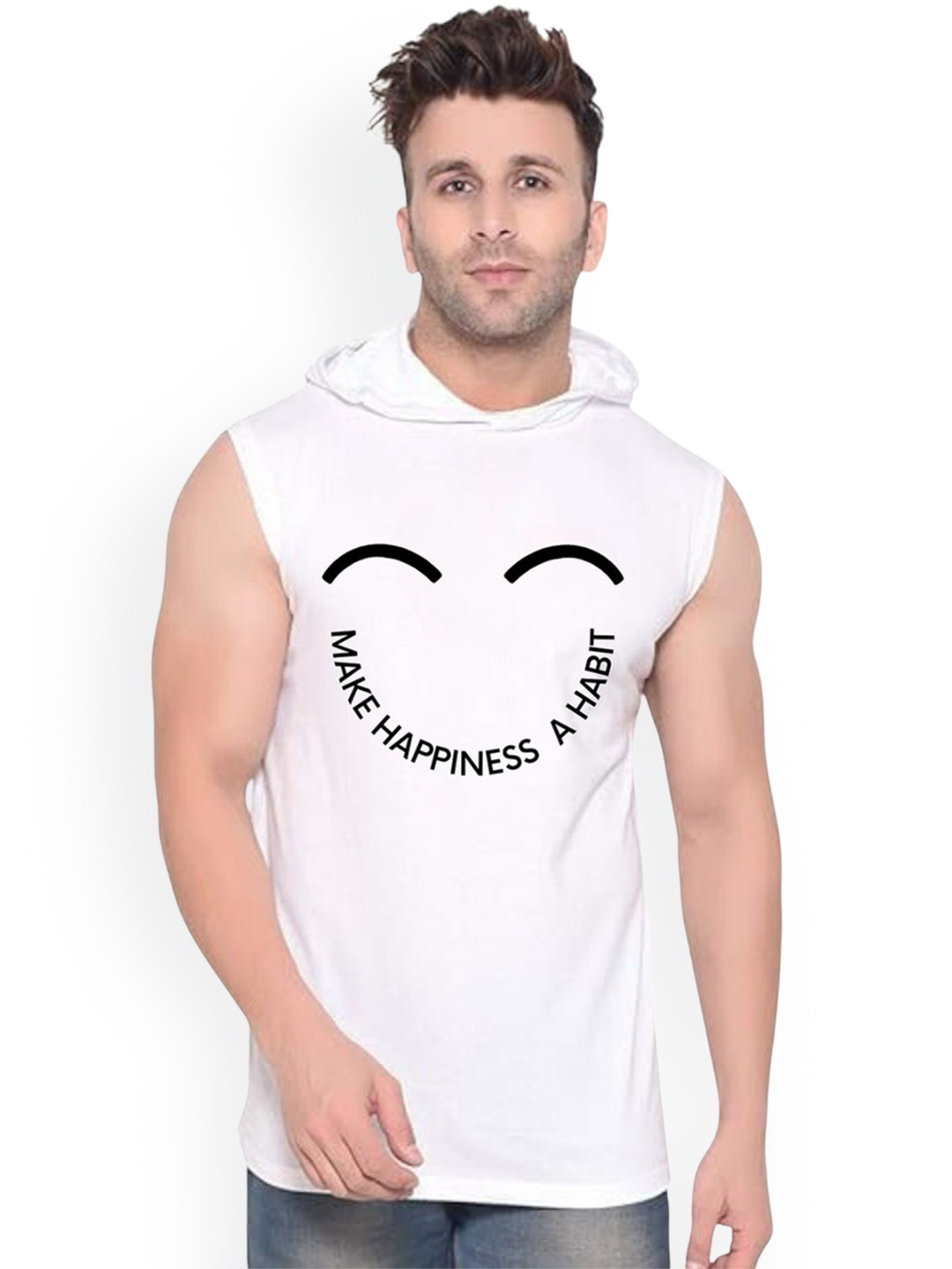 Fashnobic Make Happiness A Habit Printed Cotton Gym Vests K__print-88_gym_vest_white