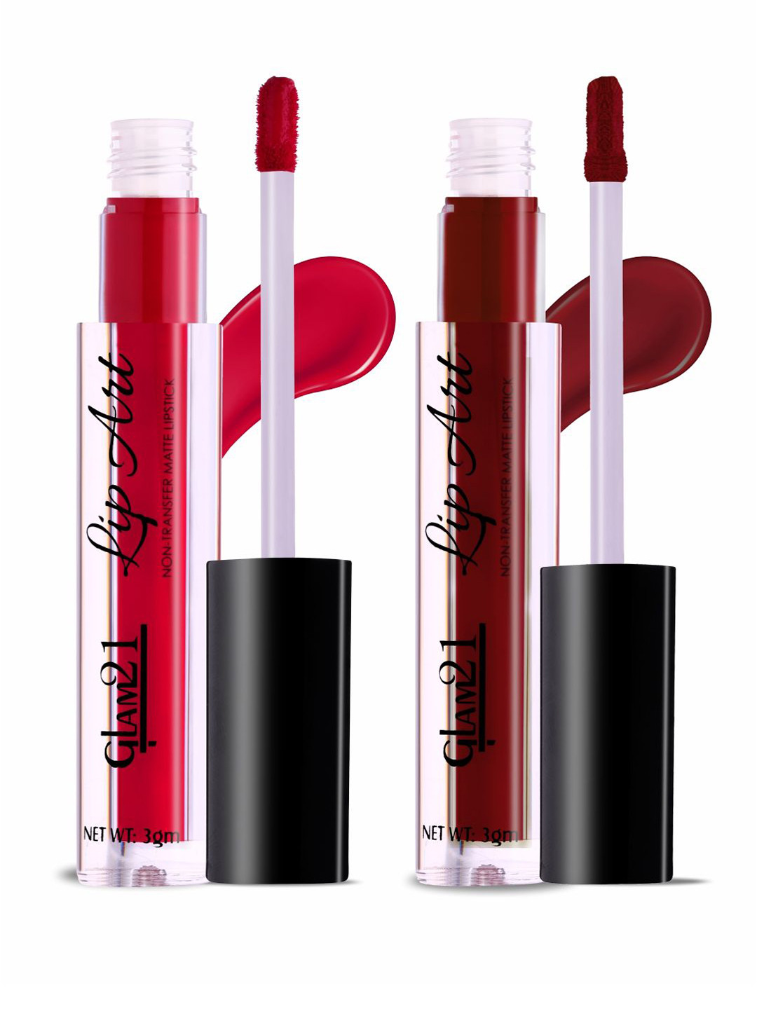 GLAM21 Set Of 2 Lip Art Non Transfer Liquid Lipstick - 3 g Each-Fatal Red-Urban Maroon