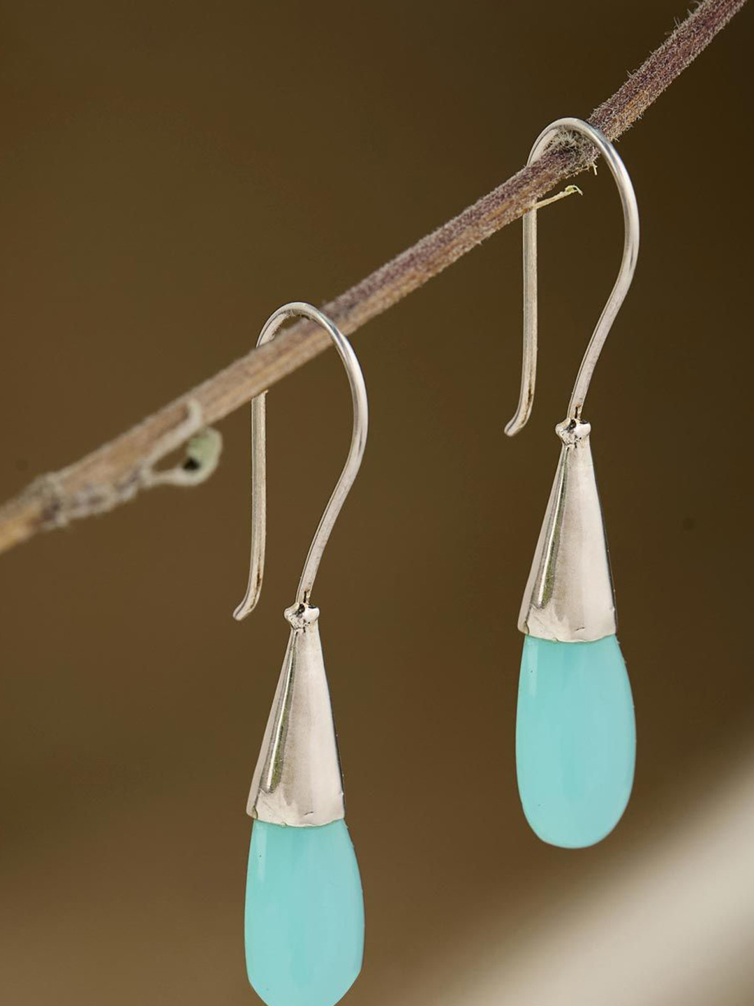 Fabindia Silver Contemporary Shaped Artificial Stone Teardrop Stud