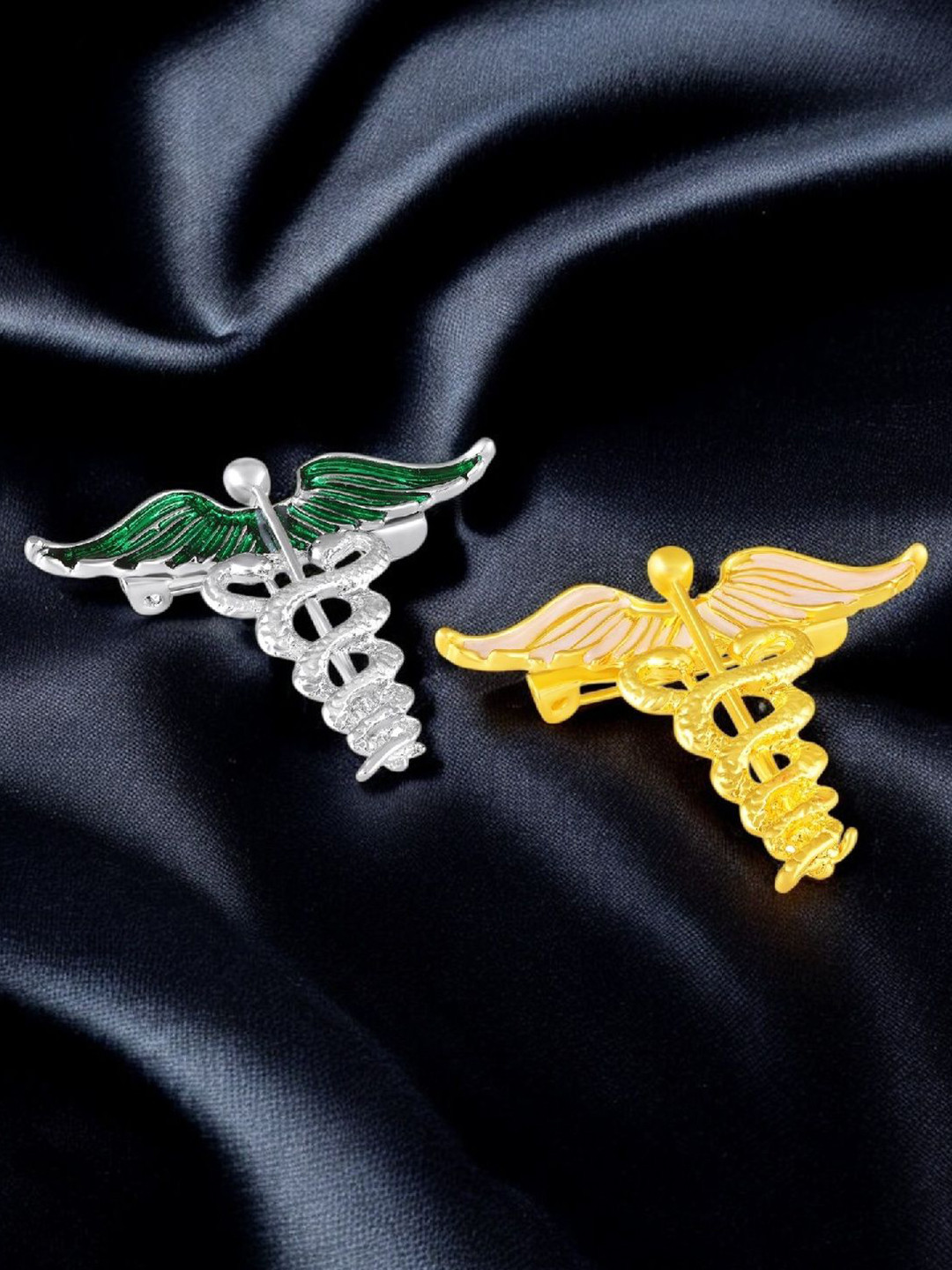 Mahi Set of 2 Caduceus Doctor's Brooch  Lapel Pin