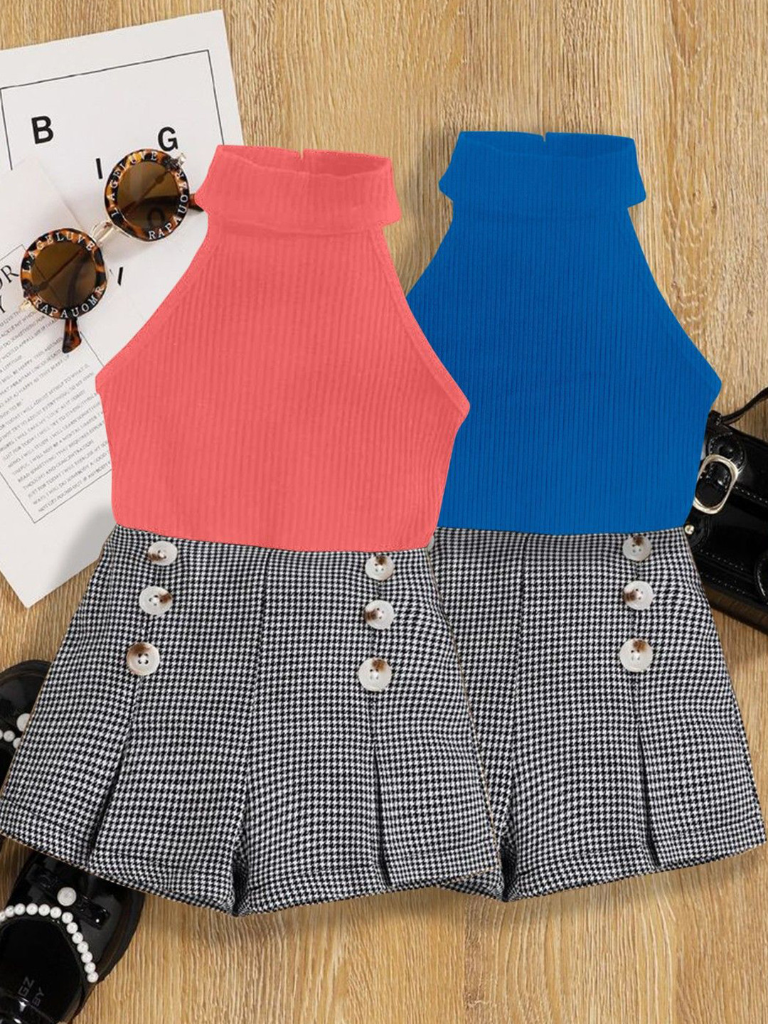 DEL LUNA Girls Pack of 2 Halter Neck To With Skirt Jumper Dress