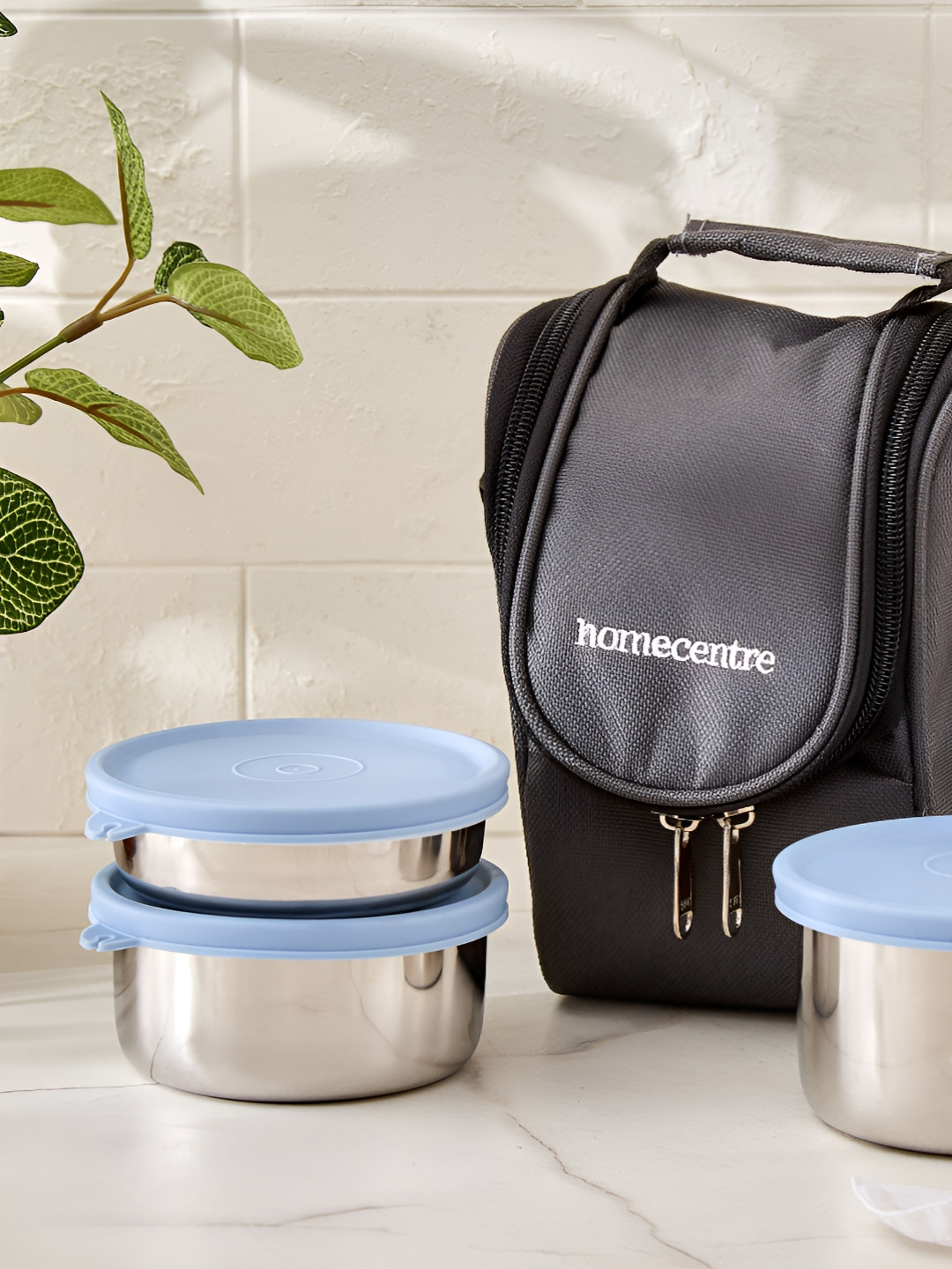 Home Centre Korobka Taze Stainless Steel Dishwasher Safe 3PCs Lunch Box With Spoon & Fork