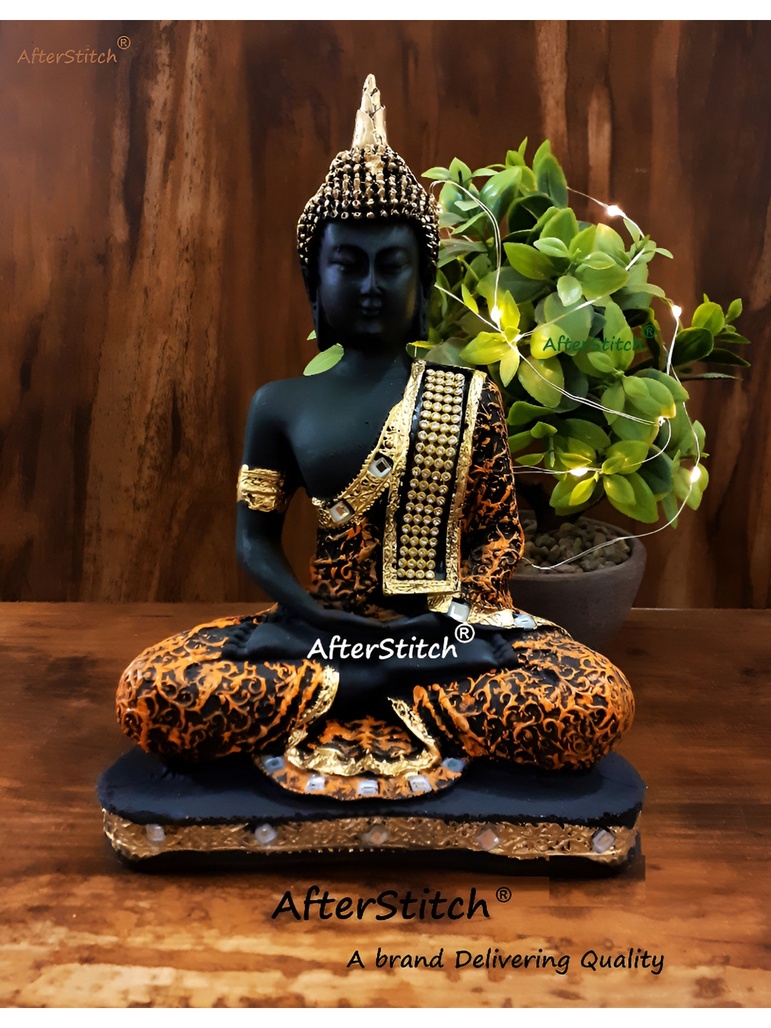 Afterstitch Gautam Buddha Meditation Pose Black Polyresin Matte Living Room Medium Showpiece - 8.7 Inches