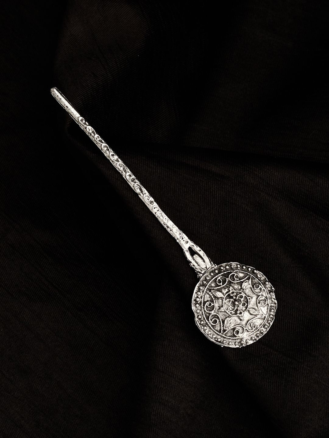 ATIBELLE Women Silver-Plated Floral Textured Brass Hairstick