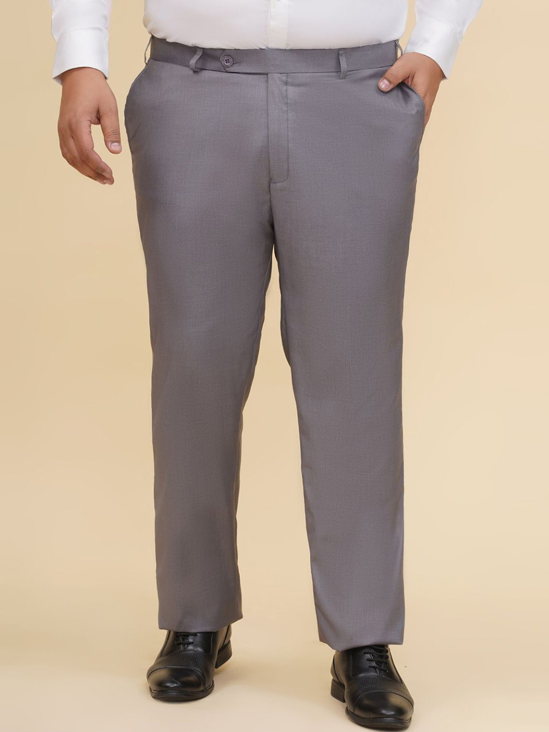 John Pride Plus Size Men Mid-Rise Formal Cotton Trousers
