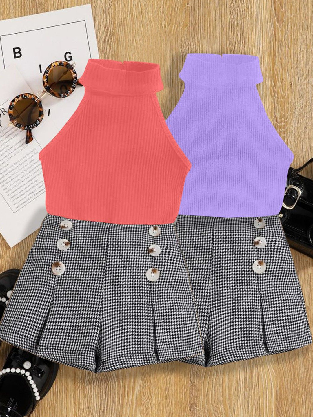 DEL LUNA Girls Pack of 2 Halter Neck To With Skirt Jumper Dress