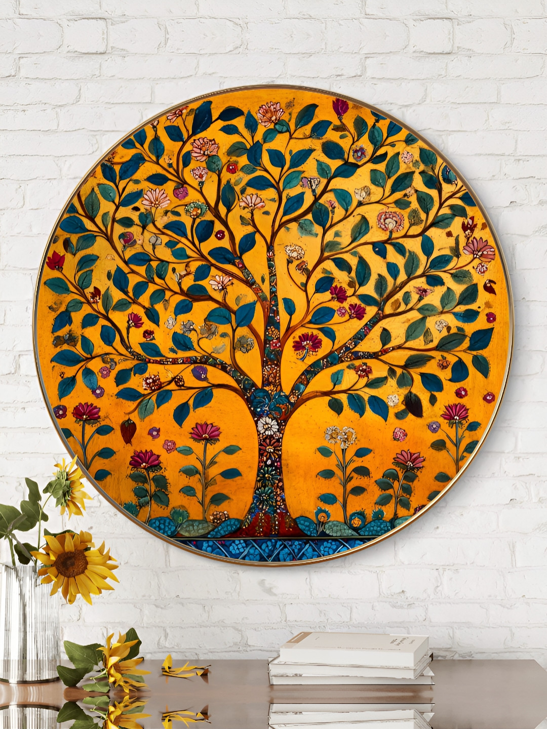 Livin'luxe Orange Colored & Blue Tree Printed Wooden Wall Art