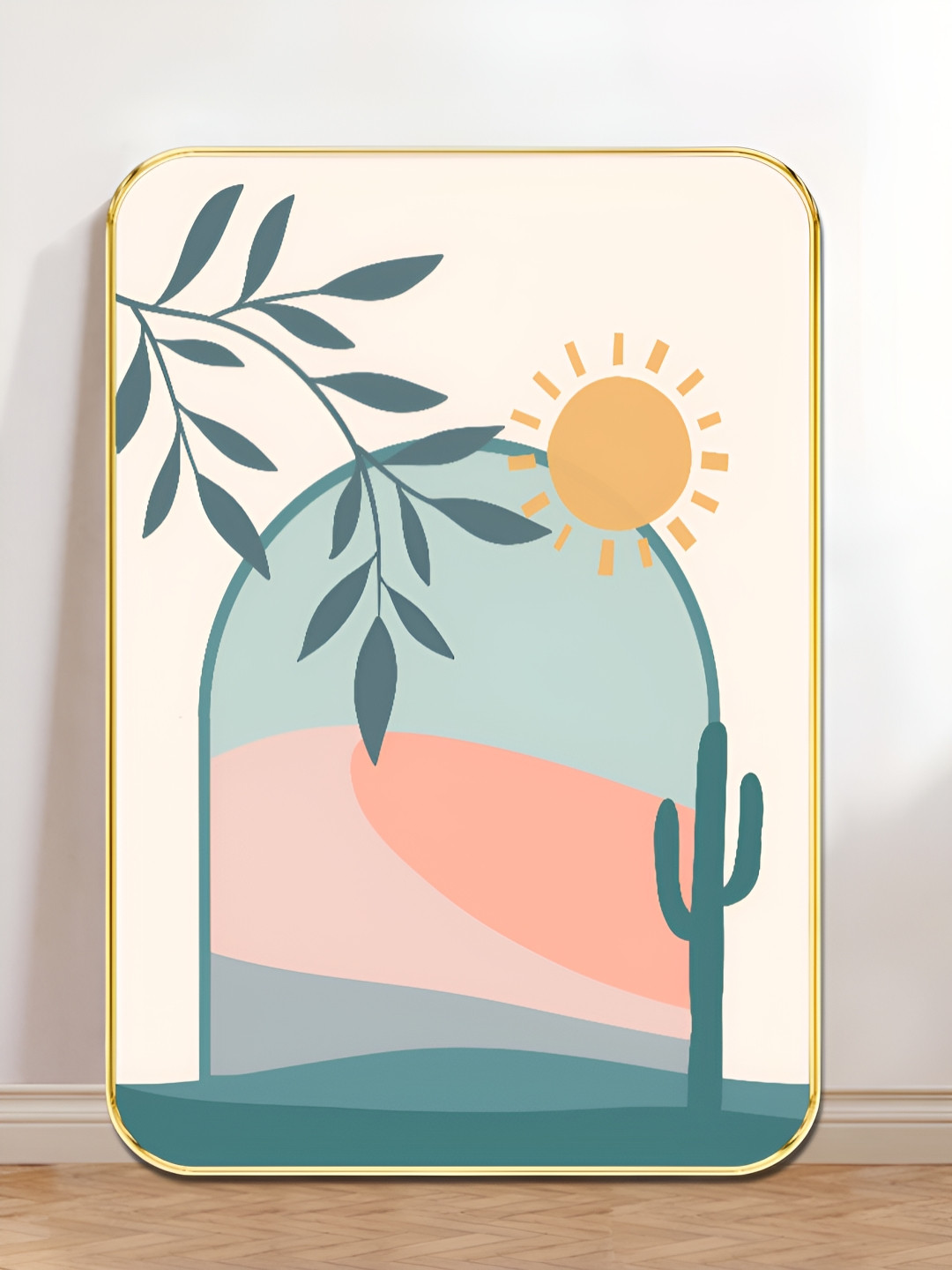 Myntra Elegant Homes Pink & Blue Abstract Cactus Wooden Painting Wall Art