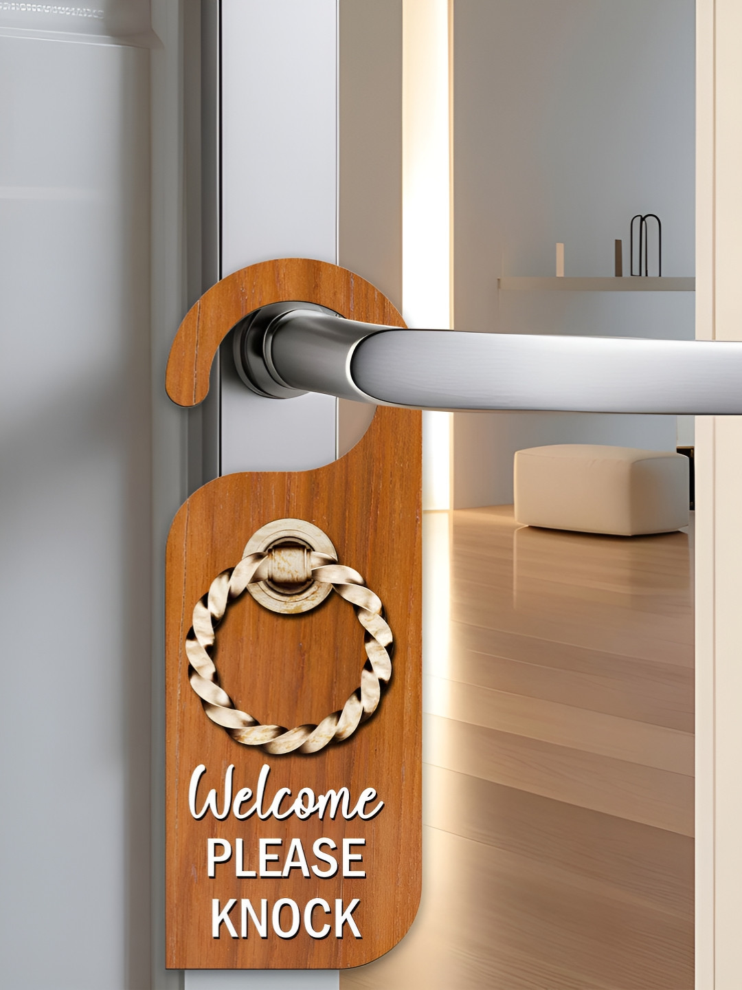 THE QUIRKY HOME Brown Welcome Please Knock Door Sign