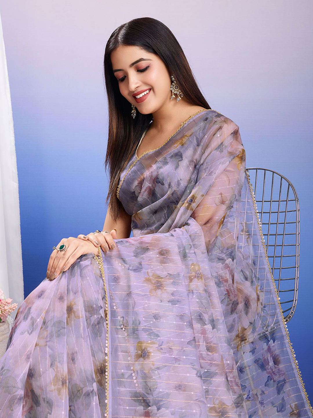 TASRIKA Floral Sequinned Organza Ready to Wear Saree