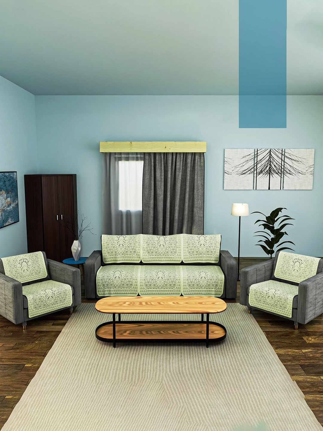 Kuber Industries Cream Colored 12 Pieces Sofa Covers & Dining Table Cover