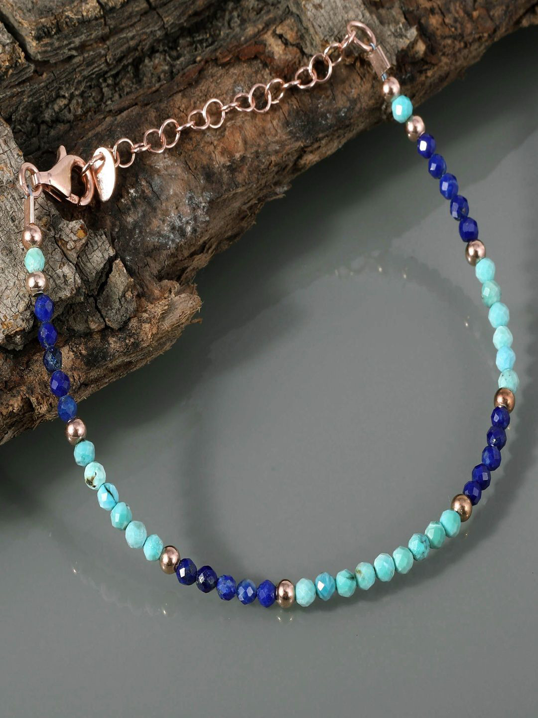 Nirvana Unisex Sterling Silver Turquoise Rose Gold-Plated Link Bracelet