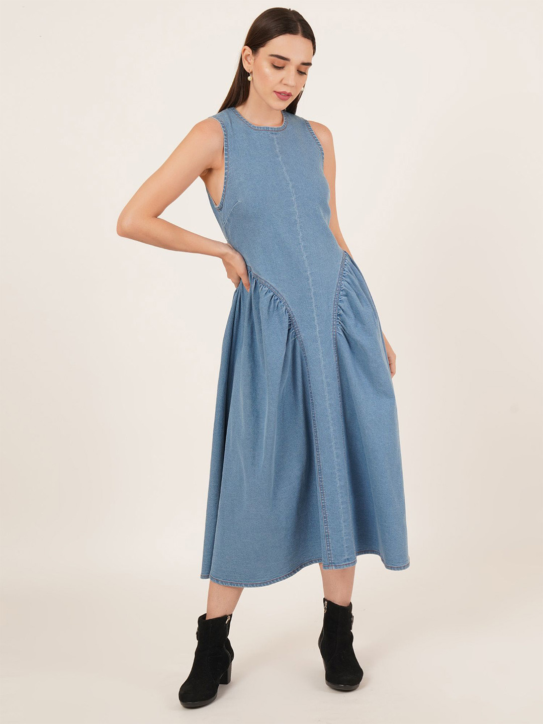 IX IMPRESSION Denim A-Line Midi Dress